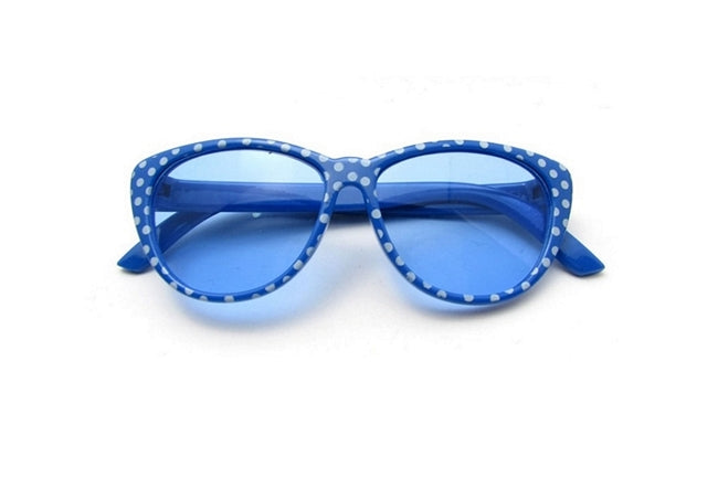 Doll's sunglasses, blue polka dot plastic sunglasses for childrens dolls