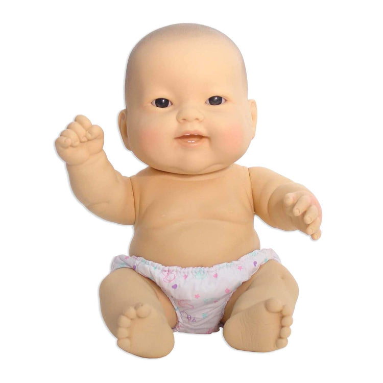 Asian Baby doll with a diaper on a white background