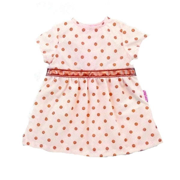 Pink and Bronze Polka Dot 15 inch doll's dress, Empire Waist