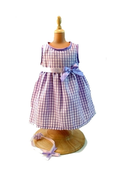 lavender and Gingham a 15 inch doll's dress