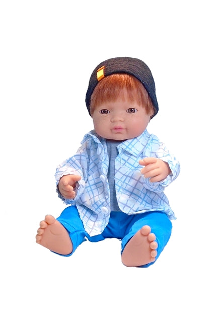 Chris, a 15 inch miniland educational  redhead boy doll companion to the redhead girl