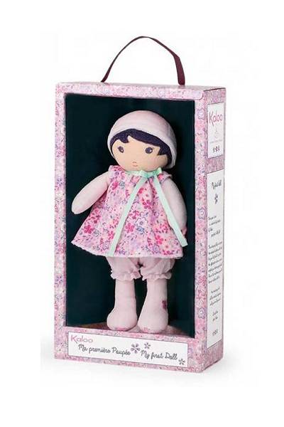 One of the super soft Kaloo Dolls in its standing display gift box