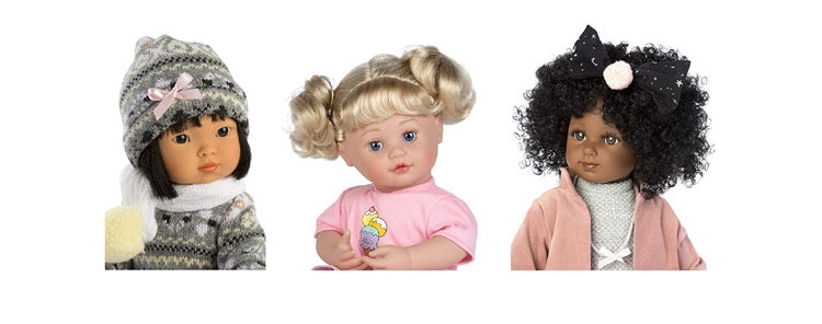 Three of our most classic Toddler Dolls: Asian, White and Black