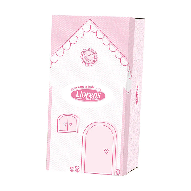 Pink packaging box with heart designs and 'Llorens' branding on a white background