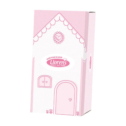 Pink packaging box with heart designs and 'Llorens' branding on a white background