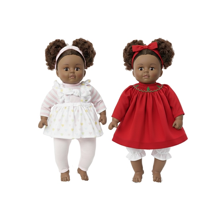 My Little Girl Black Doll side by side one dressed in red Christmas Dress