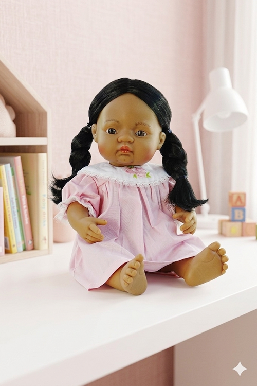 Zarah multicultural baby doll for children who want a doll with familiar brown skin and dark features
