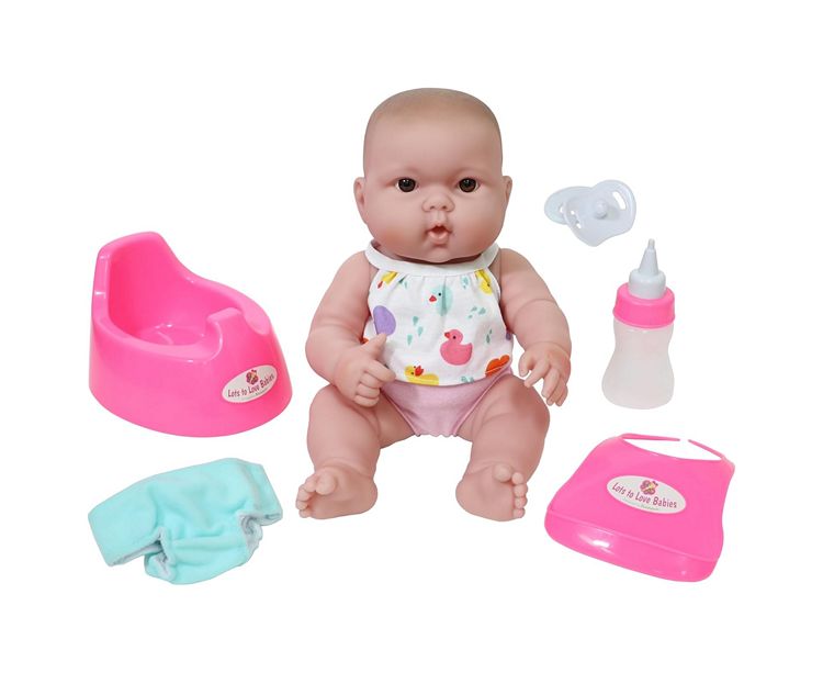 JC Toys Lots to Love 14 inch potty training doll set with pink potty chair bottle pacifier diaper and bib accessories included
