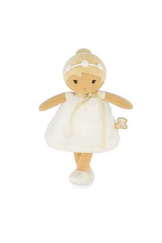 Daphne by Kaloo wearing white dress and flower headband