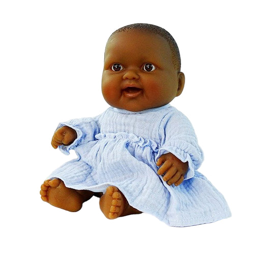 Chubby Lovey Black Baby Doll in a Blue Dress