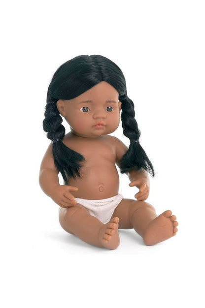Zarah South Asian Desi baby doll with warm brown skin, dark eyes, and dark hair