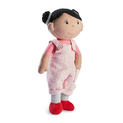 HABA's new snug up brown girl's rag doll for baby or toddler