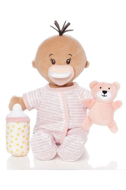 SleepyTime Baby Stella Beige with teddy bear. bottle and pacifier
