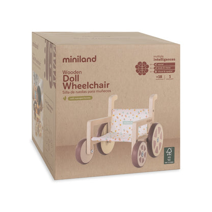 A picture of the wooden doll's wheelchair from miniland educational