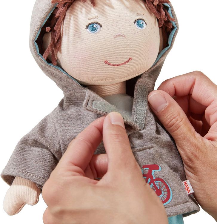Liam a boy doll for toddler boys has a removable hoodie