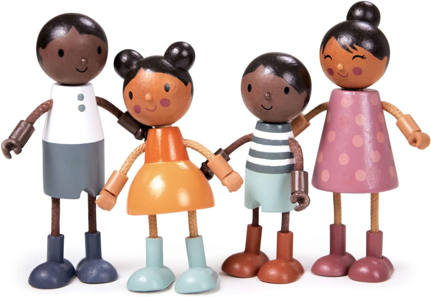 four piece wood and wire poseable Black Dollhouse family
