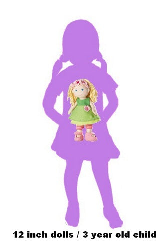 Doll sizing chart compared to a toddler's sillouette