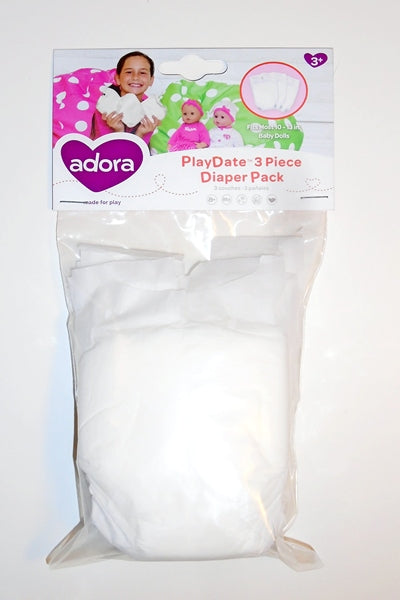 Doll Accessories for 10-13in Baby Dolls: 3pc Pretend Play Diaper Set