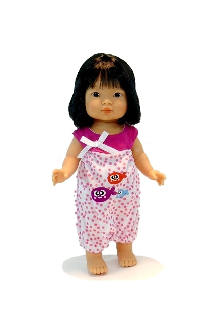 For Dottie Aja Dolls: One piece Romper in Pink Dots and Fish Design