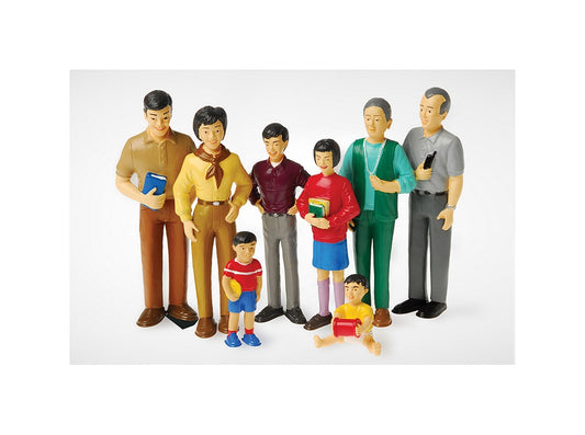 8 piece Asian Dollhouse set Mom and Dad, Grandma and Grandpa, brother, sister, toddler and baby