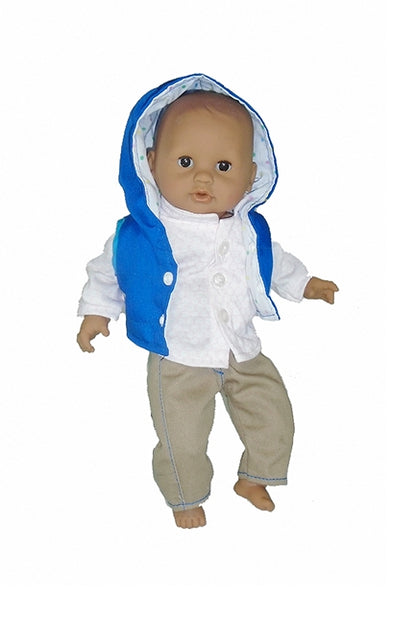 here's a corolle 12 inch baby doll in miniland 3pc unisex hoodie doll clothes
