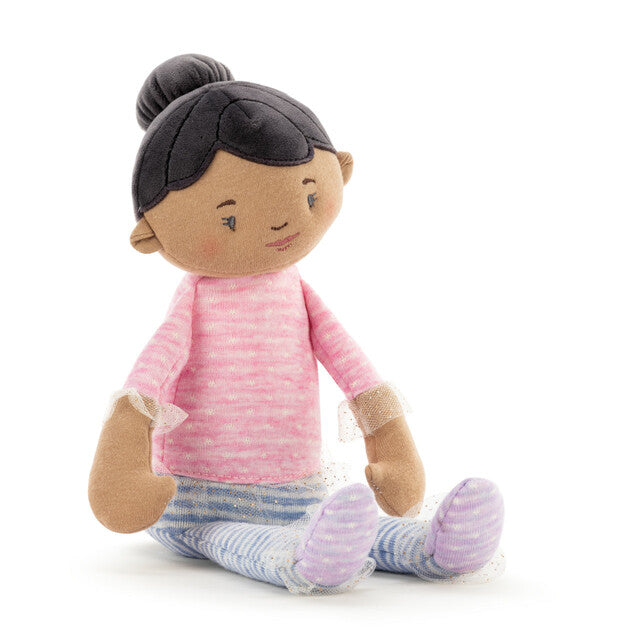soft and cuddly brown latina or biracial rag doll for toddlers
