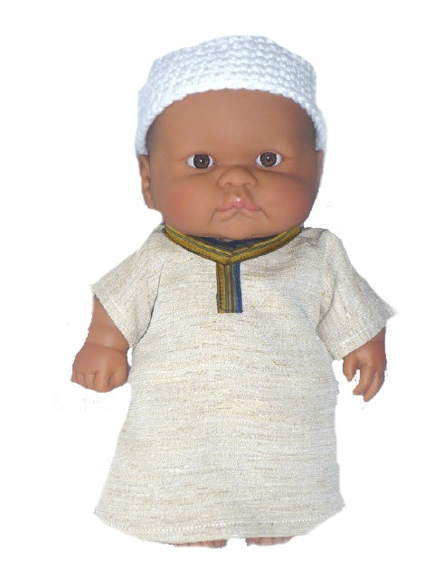 Lots to love Multicultural Muslim Baby Boy Doll in Kufi and Kaftan Outfit