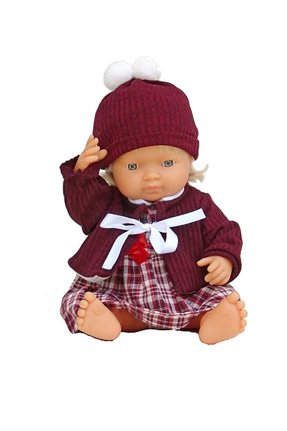 For 15 inch Dolls: Cranberry Plaids, a 3pc Sweater Set for Girl Dolls