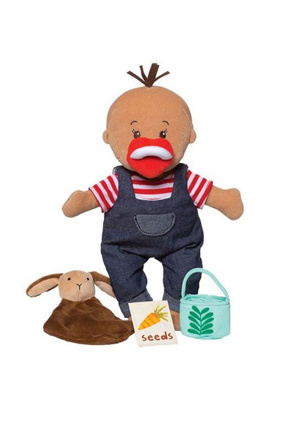 Wee baby stella Tiny Farmer ethnic biracial Black or multicultural cloth doll with magnetic pacifier and farmer accessory set