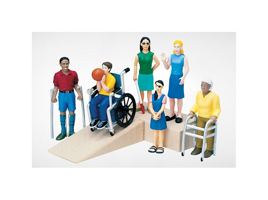 Set of 6 doll house diversity dolls each with a different disability includes doll in wheelchair and more