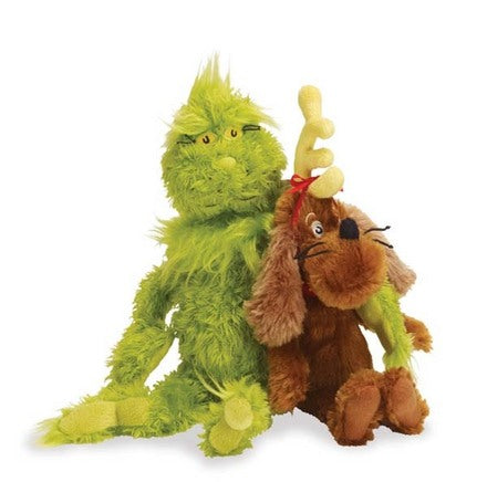 Our Grinch Toy with Max the dog stuffed toy from How  the Grinch Stole Christmas.