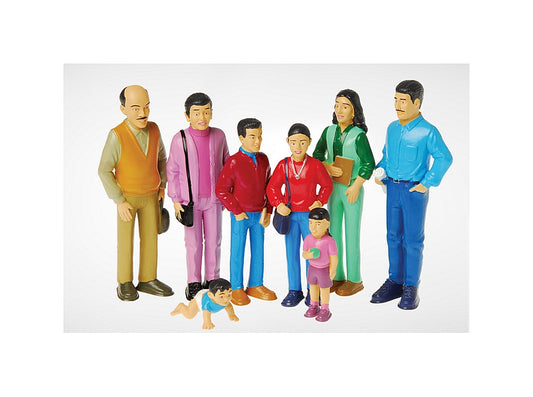 8pc Doll House Doll play set Hispanic - Parents, Grandparents, four children