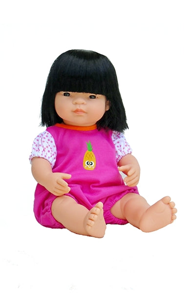 For 15 inch Dolls: One Piece, Easy-on Romper, Pineapple on Pink