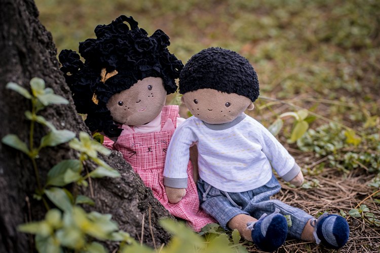 Kitty Madison and Jayden two black rag dolls for children
