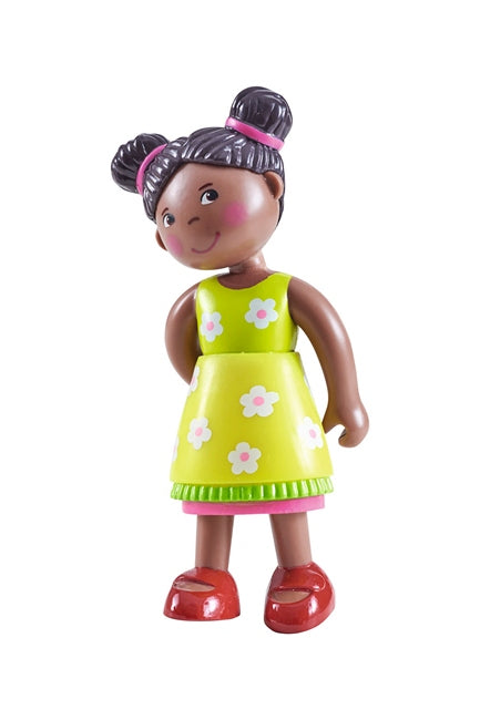 Naomi is a poseable black girl dollhouse doll from HABA's Little Friends Collection