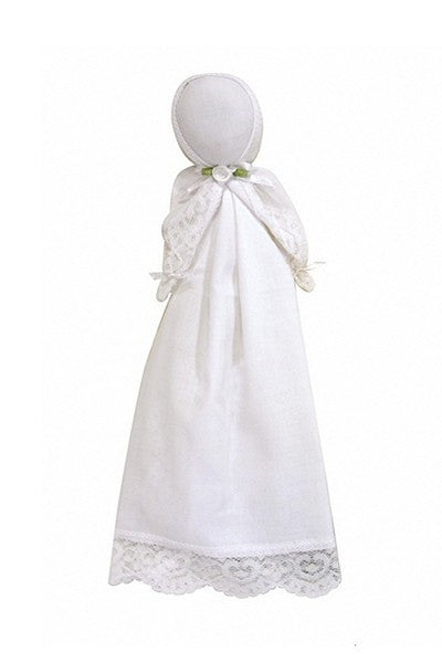 Loving Lace baby's doll, keepsake doll and lovey. Helps to quiet baby in church and then becomes her handkerchief at her wedding