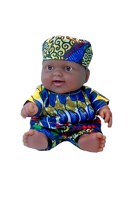 A Black lots to love baby boy doll dressed in African inspired dashiki