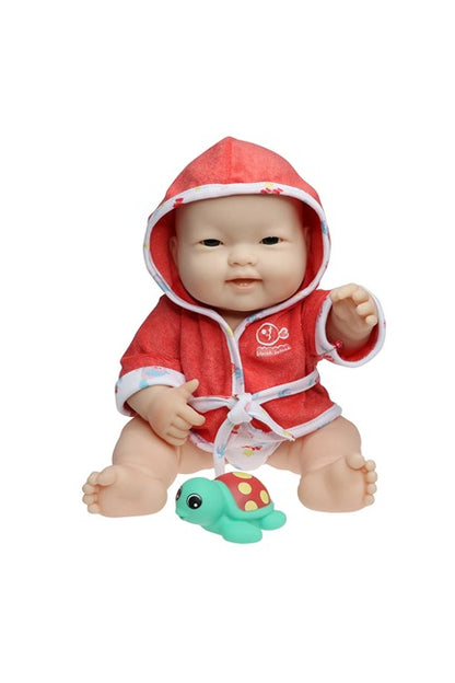 Asian Baby Doll Bath Set with hooded towel and bathtub toy