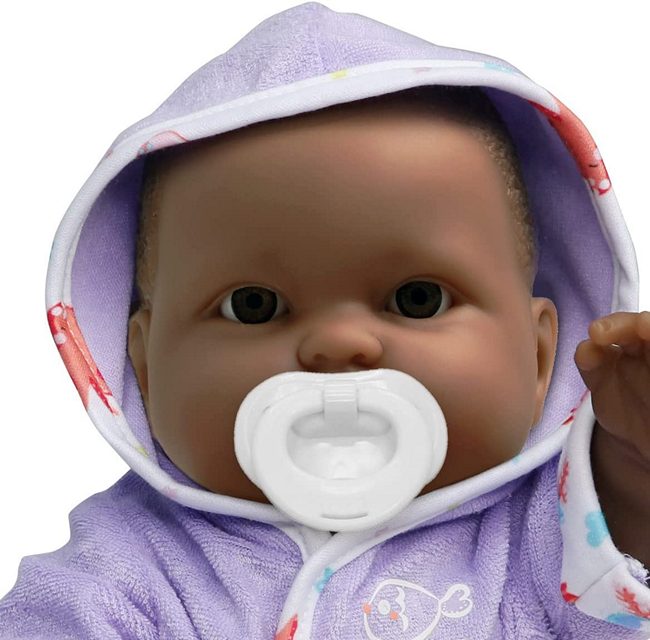 Lots to Love Black Baby doll portrait with pacifier in mouth