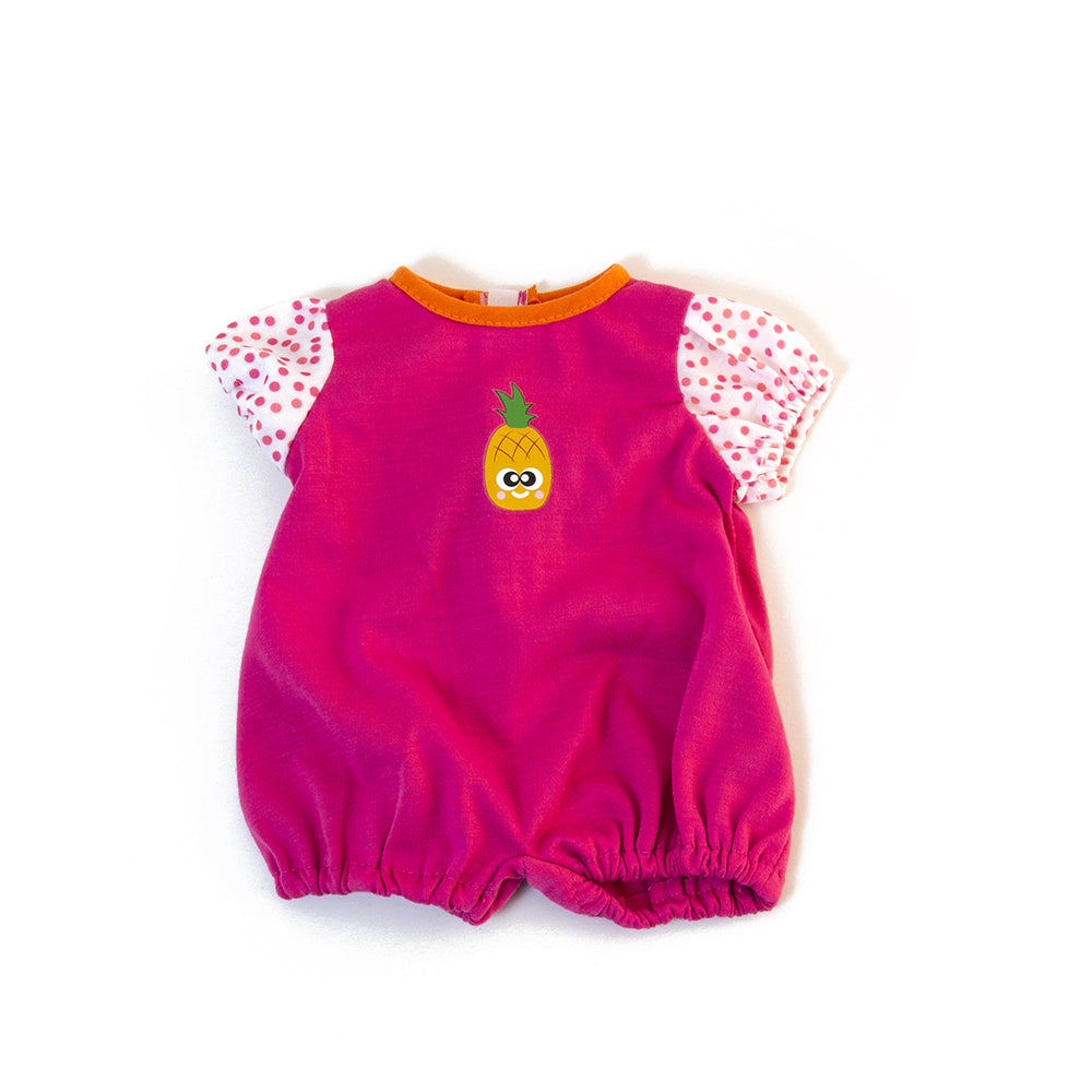 For 15 inch Dolls: One Piece, Easy-on Romper, Pineapple on Pink