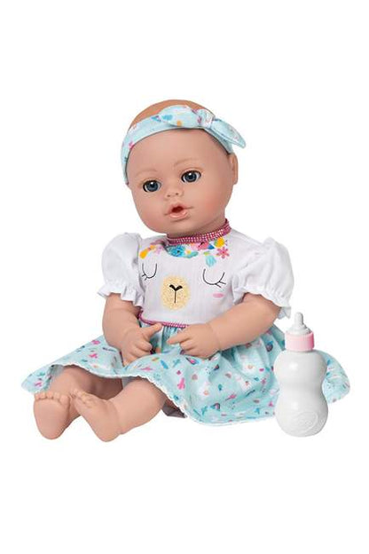 Adora Llame Magic baby doll with pretend bottle and open and close blue eyes