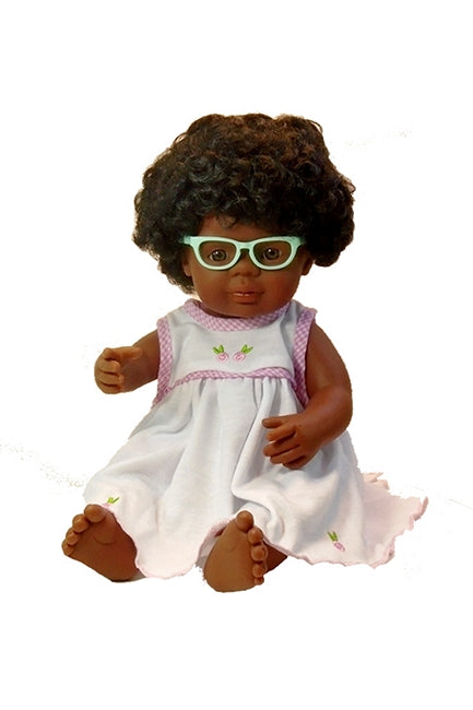 Girl's Black doll with natural hair and doll's glasses
