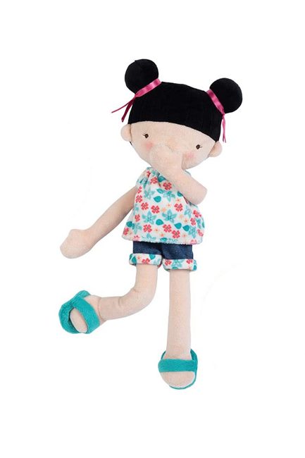 Soft Plush Asian rag doll wears sun sensitive color changeing bathing suit