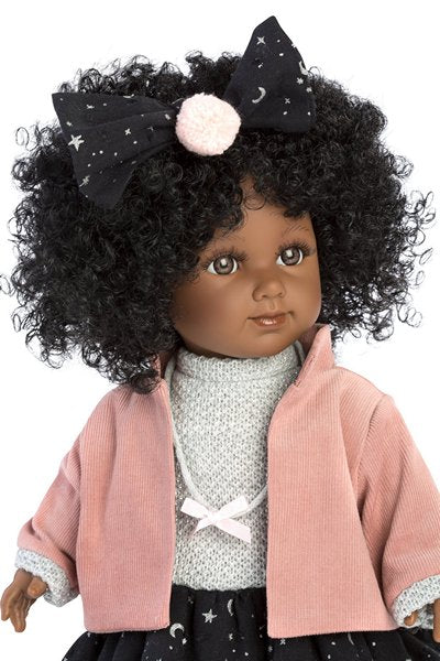 Portrait of Whitney Black doll with a full head of Natural Hair by Llorens of Spain