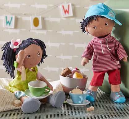 William and Cari, the 2 Black Boy and Black Girl rag dolls for toddlers by HABA