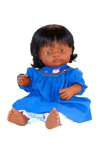 For 15 inch Dolls: Hand Smocked / Hand Embroidered Holiday Dress in Blue