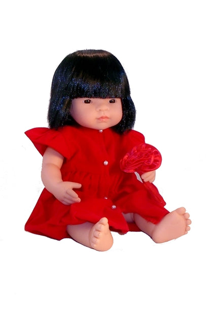For 15 inch Dolls: Red Velvet Holiday / Party Dress with Pearl Buttons