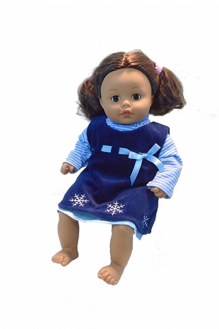 For 15 inch Dolls: Blue Velvet Satin Lined Holiday Embroidered Dress