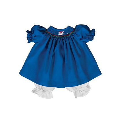 For 15 inch Dolls: Hand Smocked / Hand Embroidered Holiday Dress in Blue