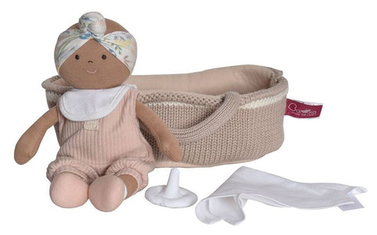 Black baby Rag Doll comes in a Moses Basket and accessories